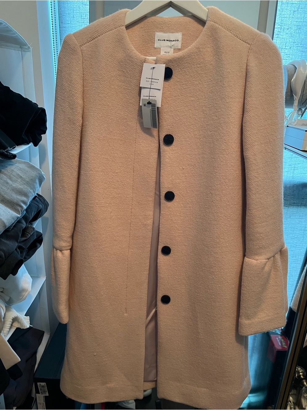 Club Monaco Cream Pea Coat with Black Buttons